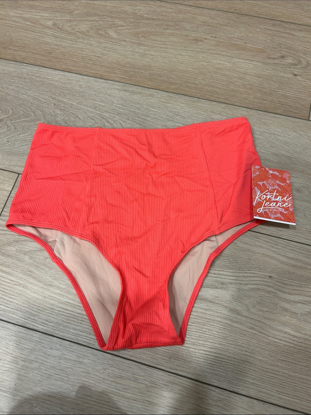 Kortni Jeane High-Waist Bikini Bottoms in Coral